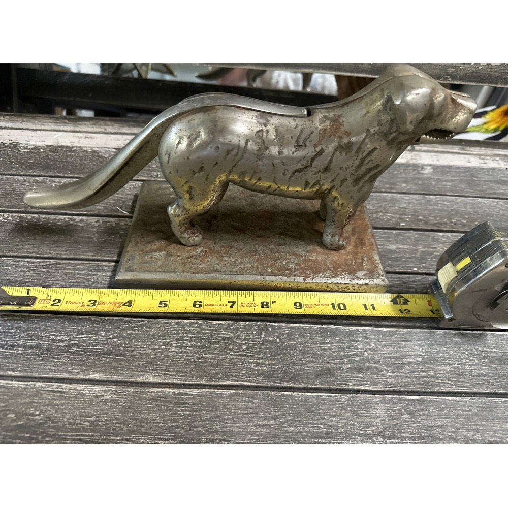 Vintage Cast Iron Dog Nutcracker Silver Tone Metal Rustic Farmhouse Decor 11in‎